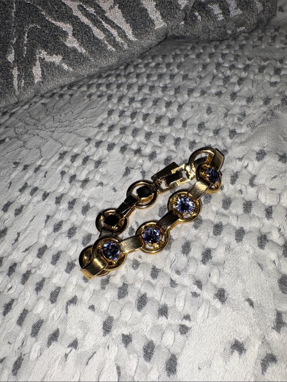 Anthropologie 6.5 inch Gold-Tone Bracelet with lavender Crystal Accents